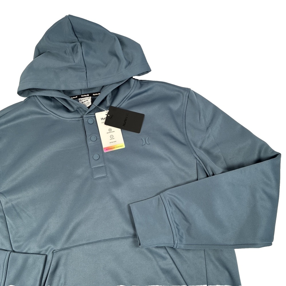 New Mens Hurley Performance Essentials Cascade Snap Hoodie Size Medium NWT Teal